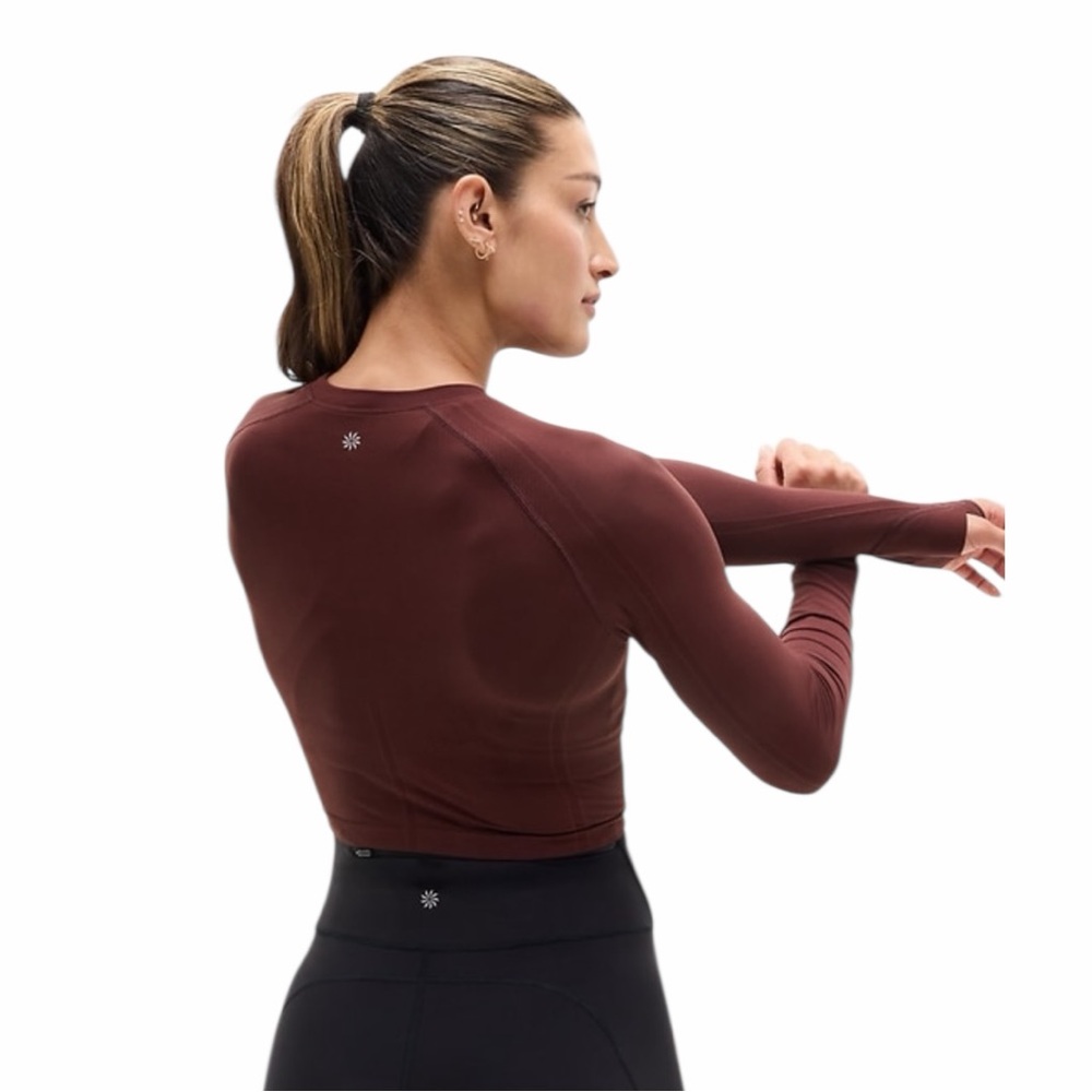 NWT Athleta LS Momentum Flex Crop Top - Garnet/X-Small - Picture 2 of 10